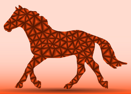silhouette of a brown horse with a gradient of triangles on the runのイラスト素材
