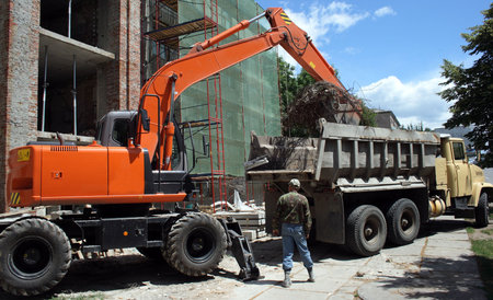 excavator on building work place 