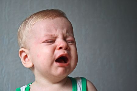 Crying Baby Boy clouse up portratの写真素材