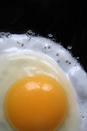 scrambled egg on a black frying pan