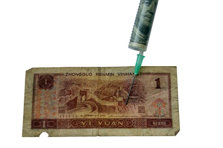 US dollar give the helr to Chinise yuan. Creative photoの写真素材