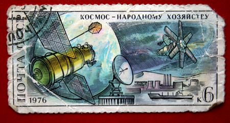 Vintage soviet post stamp spaceの写真素材