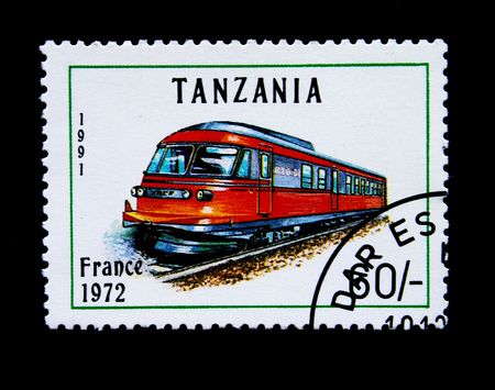 Old stamp.1991.Tanzania. Old locomotive. France 1972の写真素材