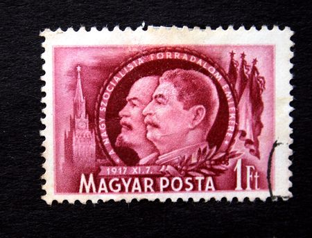 Old stamp. Circa 1950.Hungary.Stalin and Lenin.のeditorial素材
