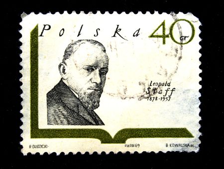 A stamp printed in Poland show writer Leopold Staff circa 1969の写真素材