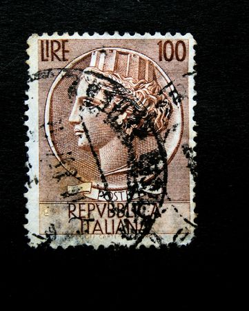 A stamp printed in Italy shows a Female sculpture circa 1950s.の写真素材