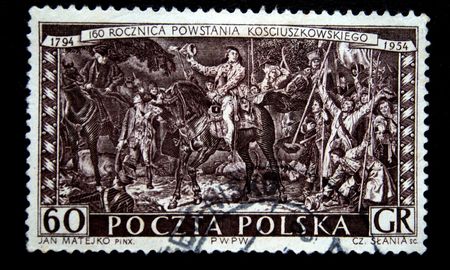 revolt of Koscituszko shows People welcomes the horse head of revolt circa 1950s.の写真素材