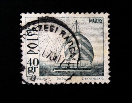 A stamp printed in Polans shows yaсhts, circa 1960sの写真素材