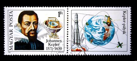 A stamp printed in Hungary shows Johannes Kepler, circa 1980の写真素材