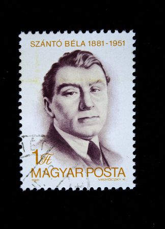 A stamp printed in Hungary shows Szanto Bela, circa 1980の写真素材