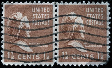  UNITED STATES OF AMERICA - CIRCA 1938: A stamp printed in the USA shows image of Martha Washington, the wife of George Washington, circa 1938 のeditorial素材