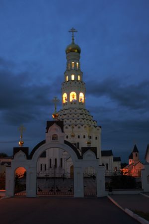 Tank battles in Prokhorovka - the largest tank battle in the history of WW II. Peter and Paul Cathedral in Prokhorovka  at the nightの写真素材