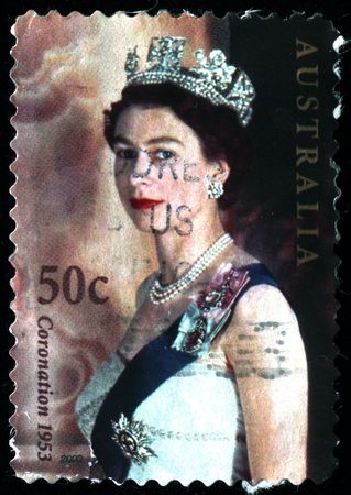 AUSTRALIA - CIRCA 2003 A stamp printed in Australia shows Queen Elizabeth II in crown, circa 2003のeditorial素材