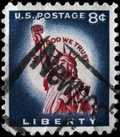  US - CIRCA 1954:A stamp printed in US shows image of Statue of Liberty, series, circa 1954 の写真素材