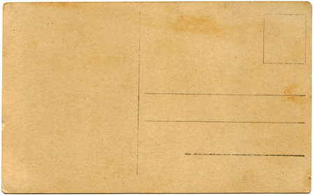 back side of an antique post card isolated on white の写真素材
