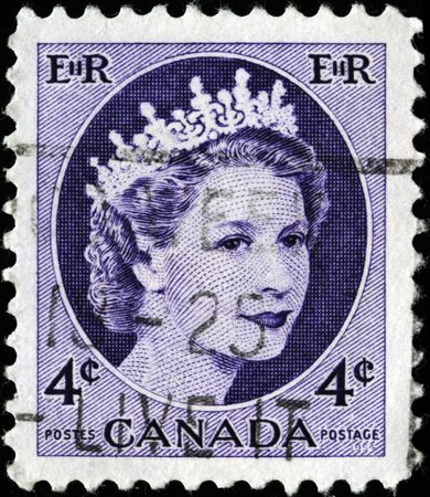  CANADA - CIRCA 1954: A stamp printed in Canada shows Queen Elizabeth II, circa 1954 のeditorial素材