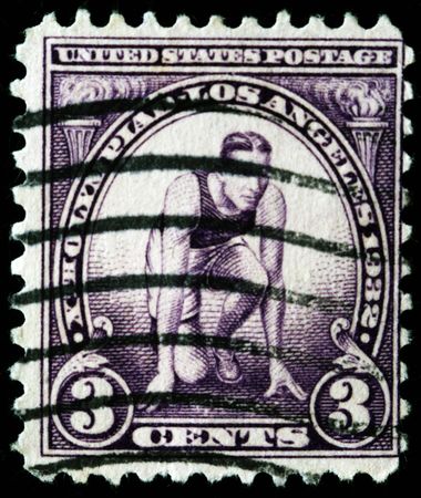 USA - CIRCA 1932: A stamp printed in the USA shows runner, circa 1932 の写真素材