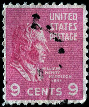 UNITED STATES OF AMERICA - CIRCA 1932: A stamp printed in the USA shows image of President William Henry Harrison, circa 1932 のeditorial素材