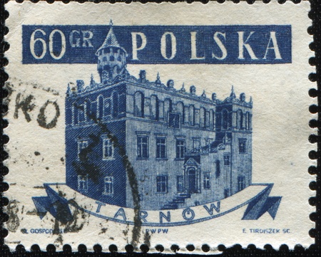 POLAND - CIRCA 1958: A stamp printed in Poland shows Tarnow ciry hall, circa 1958 の写真素材