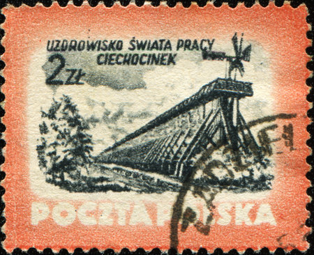 POLAND - CIRCA 1953: A stamp printed in Poland shows Windmill and framework, Ciechocinek, circa 1953
