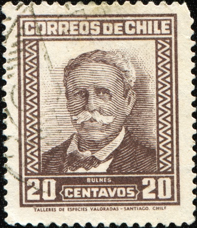 CHILE - CIRCA 1911: A stamp printed in Chile shows Manuel Bulnes Prieto was a Chilean military and political figure, he was twice President of Chile, circa 1911のeditorial素材