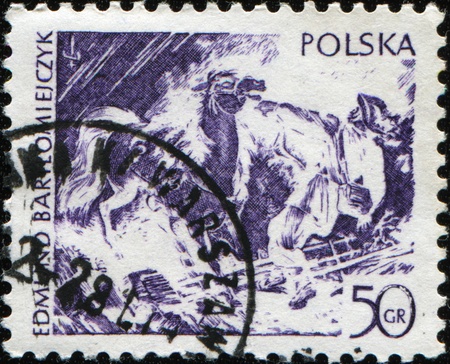 POLAND - CIRCA 1970s: A stamp printed in Poland shows Engraving by Edmund Bartlomiejczyk, circa 1970s の写真素材