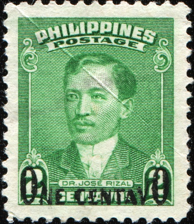 PHILIPPIES - CIRCA 1941: A stamp printed in the Philippines shows iamge of Dr Jose Rizal, series, circa 1941 のeditorial素材