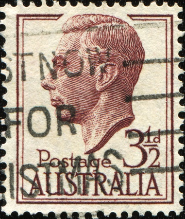 AUSTRALIA - CIRCA 1951: An Australian Used Postage Stamp showing King George VI, circa 1951のeditorial素材