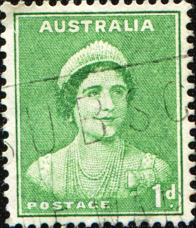 AUSTRALIA - CIRCA 1937: A stamp printed in Australia shows Queen Elizabeth II, circa 1937 のeditorial素材