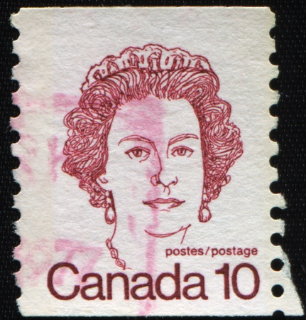 CANADA - CIRCA 1972: A stamp printed in Canada shows Queen Elizabeth II, circa 1972のeditorial素材