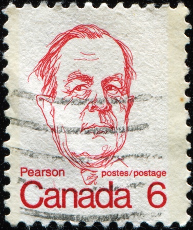 CANADA - CIRCA 1972: A stamp printed in Canada shows Lester B. Pearson, circa 1972 の写真素材