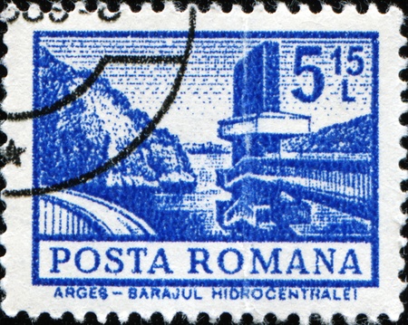 ROMANIA - CIRCA 1972: A stamp  printed in Romania shows Arges Hydro Dam, circa 1972 の写真素材