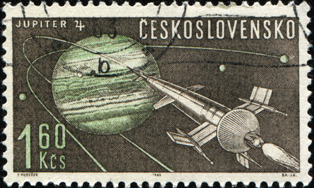 CZECHOSLOVAKIA - CIRCA 1963: A stamp printed in Czechoslovakia shows satilite Jupiter 4, circa 1963