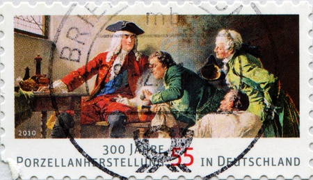 GERMANY - CIRCA 2010: A stamp devoted 300 years of porcelain production in Germany, series honoring 55 years old Federal Republic of Germany, circa 2010の写真素材