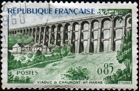 FRANCE - CIRCA 1960: A stamp printed in France shows Chaumont Viaduct, circa 1960の写真素材