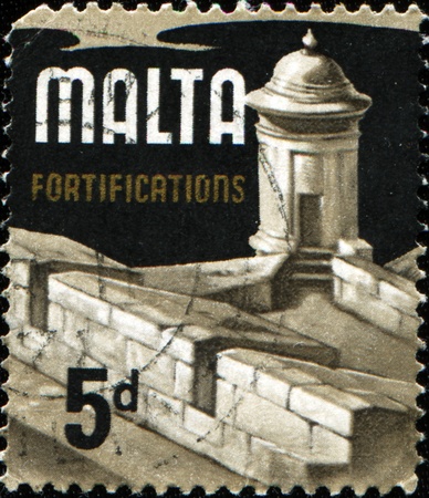 MALTA - CIRCA 1972: A stamp printed in Malta shows Fortress, circa 1972 の写真素材