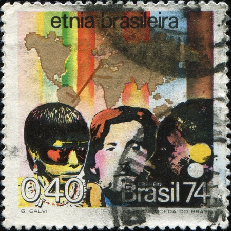 BRAZIL - CIRCA 1974: A stamp printed in Brazil shows Brazilian ethnicity, circa 1974の写真素材