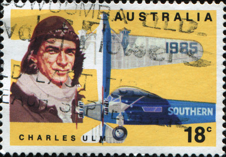 AUSTRALIA - CIRCA 1985: A Stamp printed in Australia shows Charles Thomas Philippe Ulm AFC (18...