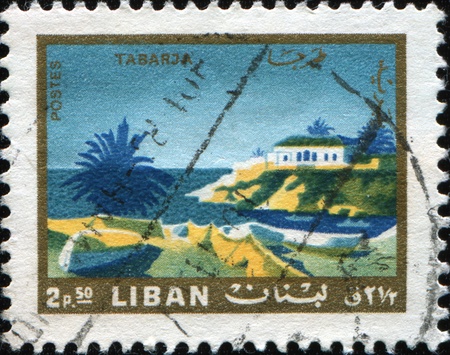 LEBANON - CIRCA 1966: A stamp printed in Lebanon shows Tabarja view, circa 1966の写真素材