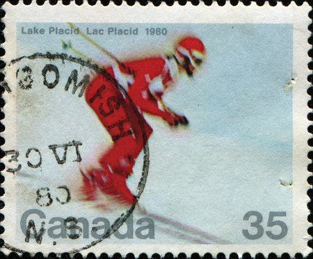 CANADA - CIRCA 1980: A stamp printed in Canada shows Alpine skiing, circa 1980 