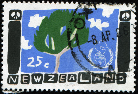 NEW ZEALAND - CIRCA 1986: A stamp printed in New Zealand honoring International Peace Year shows...