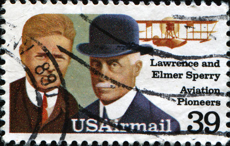 USA - CIRCA 1985: A stamp printed in USA shows Lawrence and Elmer Sperri, Aviation Pioneers, Great...