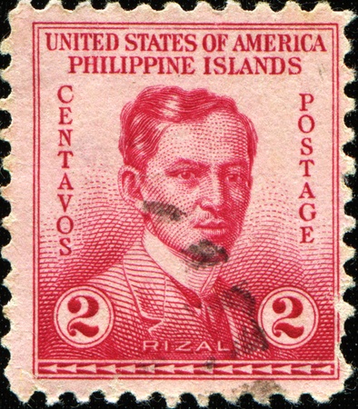 PHILIPPINES - CIRCA 1935: A stamp printed in Philippines - United States Administration shows image of Dr Jose Rizal, series, circa 1935 のeditorial素材