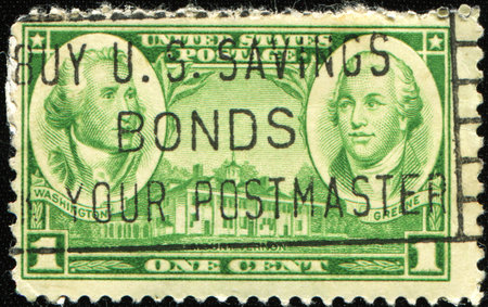 UNITED STATES - CIRCA 1936: A  stamp printed in  United States of America  shows Washington and...