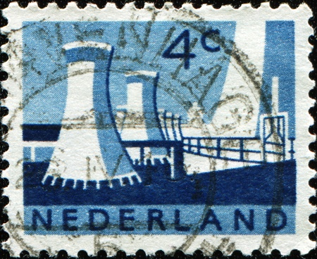 NETHERLANDS - CIRCA 1962: A stamp printed in Netherlands shows Cooling towers, State mines, Limburg , circa 1962の写真素材