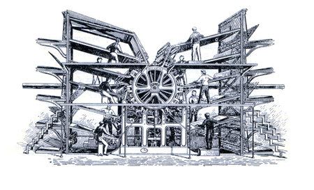 RUSSIA - CIRCA 1962: Old engraver shows rotary press. Engraver from russian book 