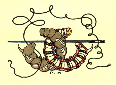 two caterpillars - illustrations by Gregory Narbut Russian folk tale "Mansion", publisher Joseph Knebel, Moscow, 1910 のeditorial素材