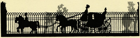 coach and four horses, against the background of the park grid, illustration Yegor Narbut, the book Fables by Ivan Krylov, publisher Joseph Knebel, Moscow, Russia, 1912のeditorial素材
