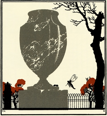 dragonfly and ant on the vase, located in the park, illustration Yegor Narbut, the book Fables by Ivan Krylov, publisher Joseph Knebel, Moscow, Russia, 1912のeditorial素材