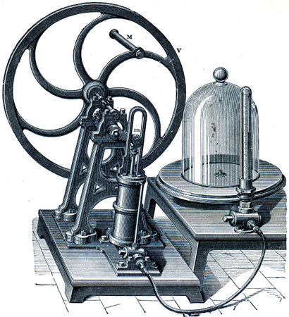 double action air pump with a single oscillating cylinder  - an illustration of the encyclopedia...